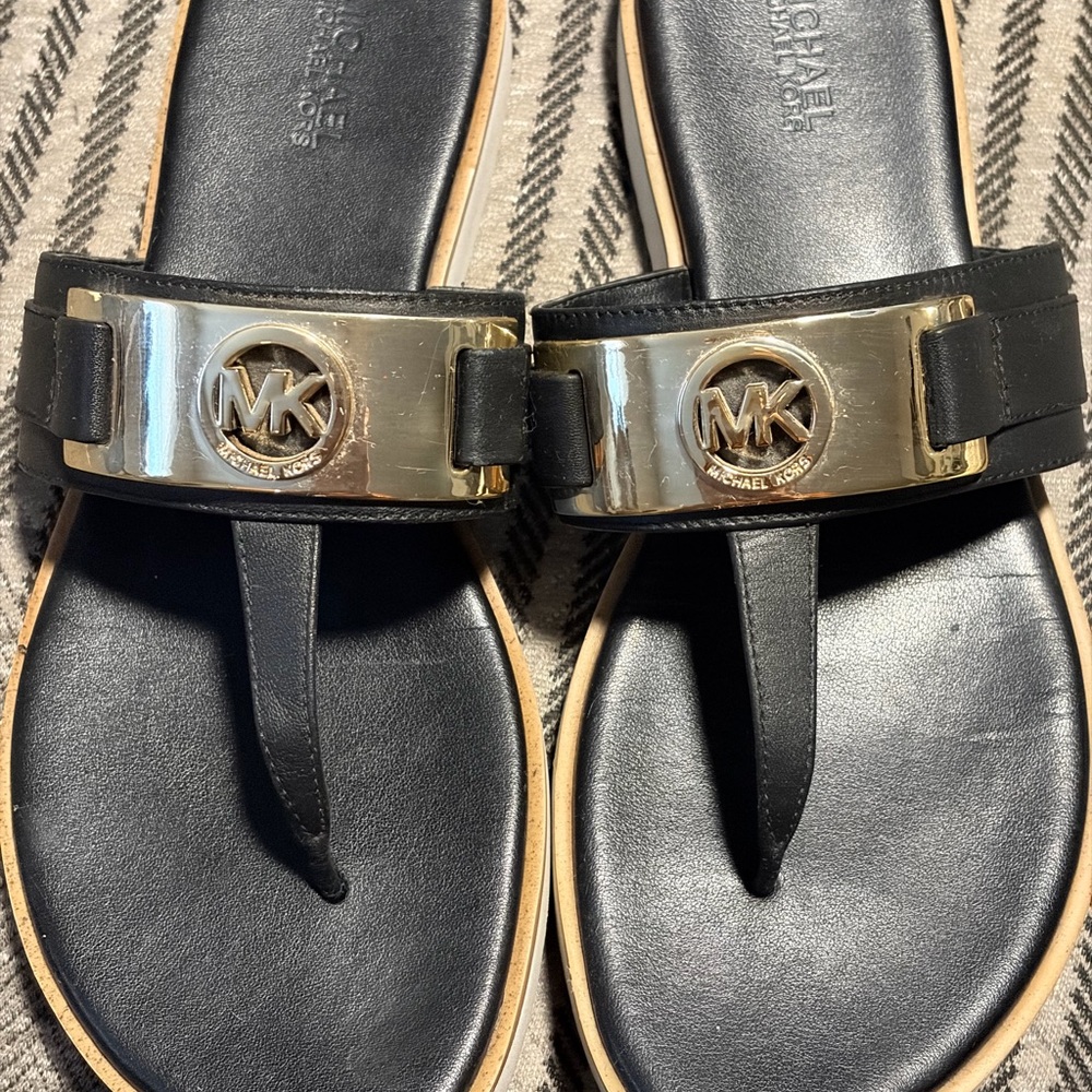 Michael Kors Black and Gold Flip-Flops